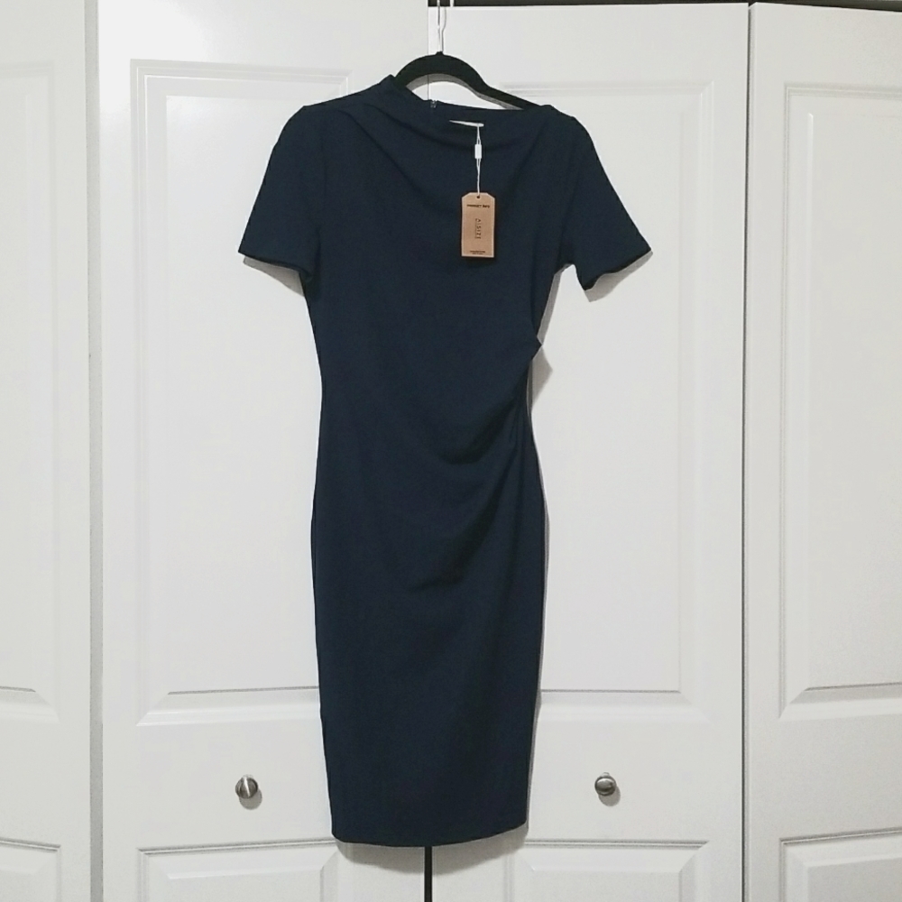 AISIZE Navy Blue Half Collar Dress (Cocktail/Professional)